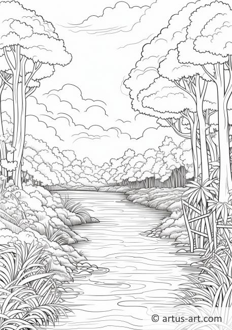 Pagina da colorare con scena del fiume Amazzonico